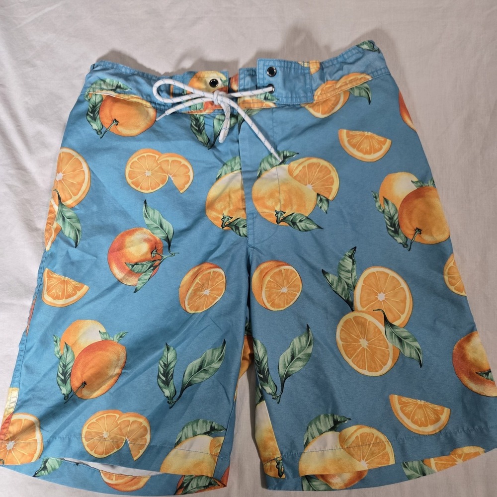 St. John's Bay Swim Trunks Blue‎ With Oranges Size Medium  9" Inseam Mesh Lined